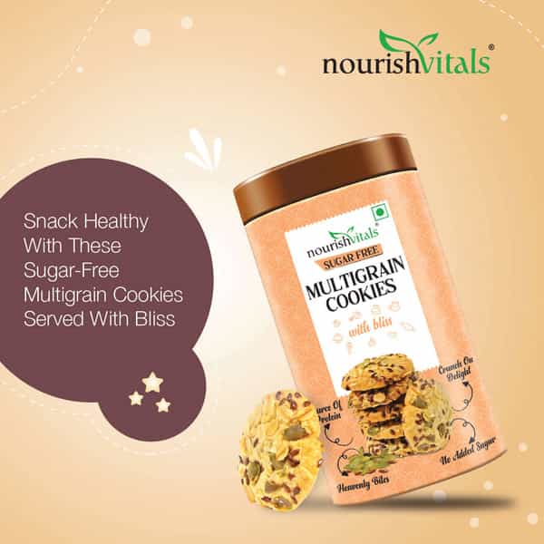 Nourishvitals Multigrain Sugar Free Cookies + Almond Heavenly Bites Source Of Protein 120G Each