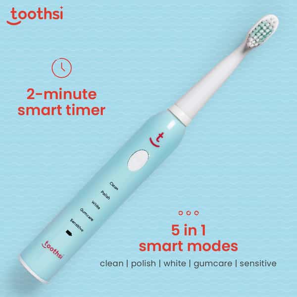Toothsi Electro Rechargeable Electric Toothbrush (With 2 Replaceable Heads) - Sonic Technology