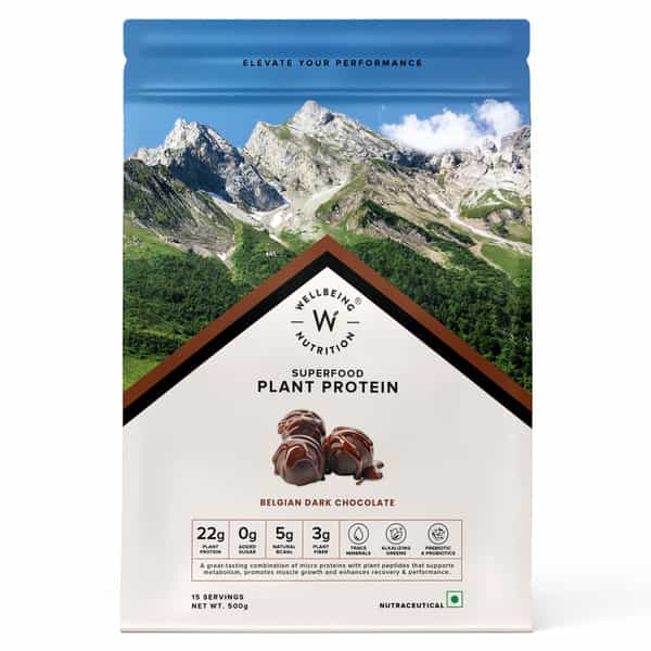 Wellbeing Nutrition Organic Vegan Plant Protein Isolate Powder | Belgian Dark Chocolate - 500Gm