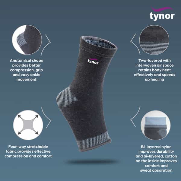 Tynor Anklet Comfeel Grey Large Pack Of 2