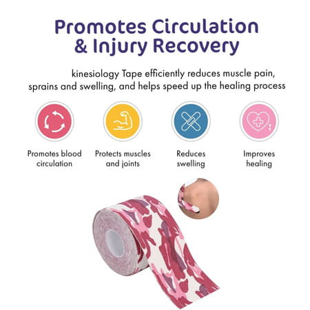 Healthtrek Printed Kinesiology Tape For Knee Pain (Pack Of 1 | Pink | 5 M X 5 Cm)