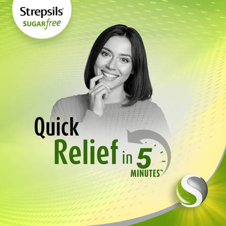 Strepsils Lite Sugar-Free Lemon Flavor Lozenges For Sore Throat | Blister Pack (8 Each) | Pack Of 5