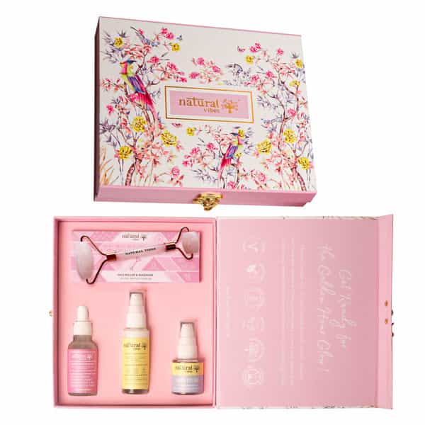 Natural Vibes Glow Getter Gift Set With Rose Quartz Face Roller | Sunscreen | Serum & Under Eye Gel