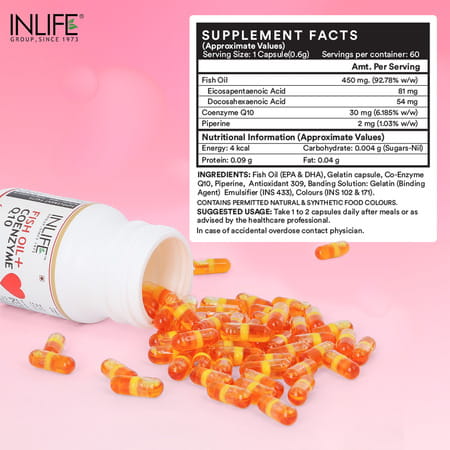 Inlife Fish Oil Coenzyme Q10 Omega 3 Supplement (Fast Release) - 60 Liquid Filled Capsules