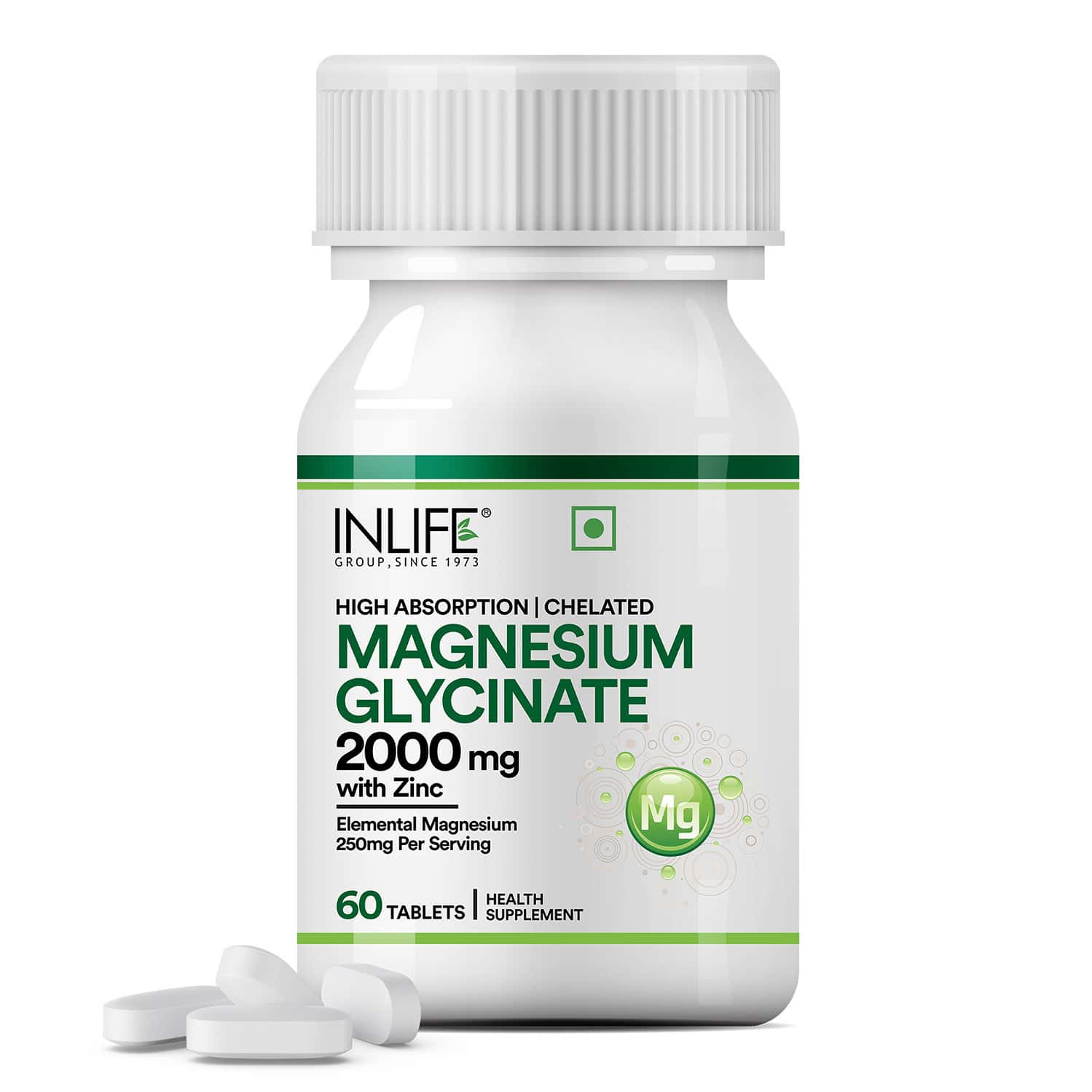 Inlife Magnesium Glycinate With Zinc Picolinate Tablets 2000mg | Chelated High Absorption | 60n