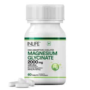 Inlife Magnesium Glycinate With Zinc Picolinate Tablets 2000mg | Chelated High Absorption | 60n