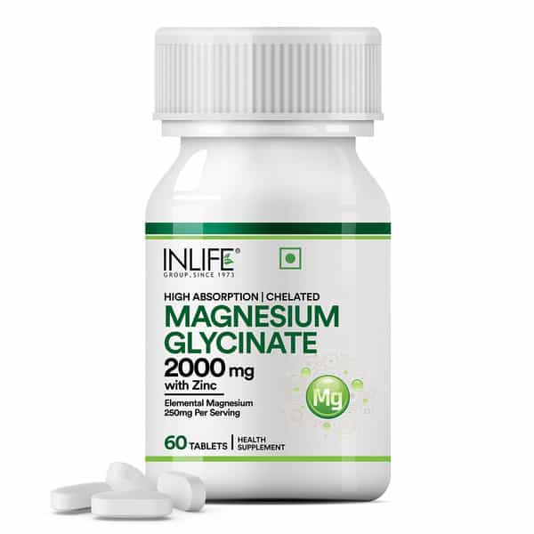 Inlife Magnesium Glycinate With Zinc Picolinate Tablets 2000Mg | Chelated High Absorption | 60N