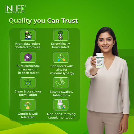 Inlife Magnesium Glycinate With Zinc Picolinate Tablets 2000mg | Chelated High Absorption | 60n