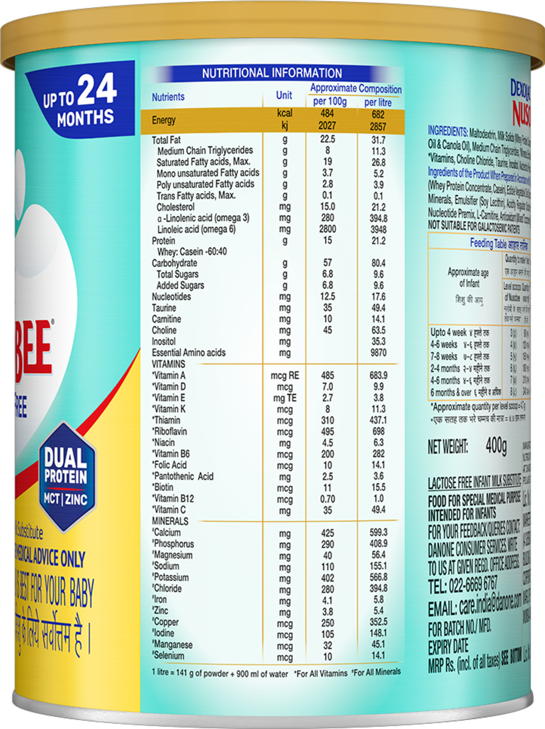 Dexolac Nusobee Lactose Free Infant Milk Substitute Upto 24 Months Powder Tin 400 Gm