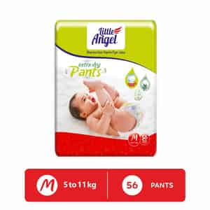 Little Angel Extra Dry Baby Pants Diaper With Wetness Indicator, Medium (m) Size, 56 Count, 5-11kg