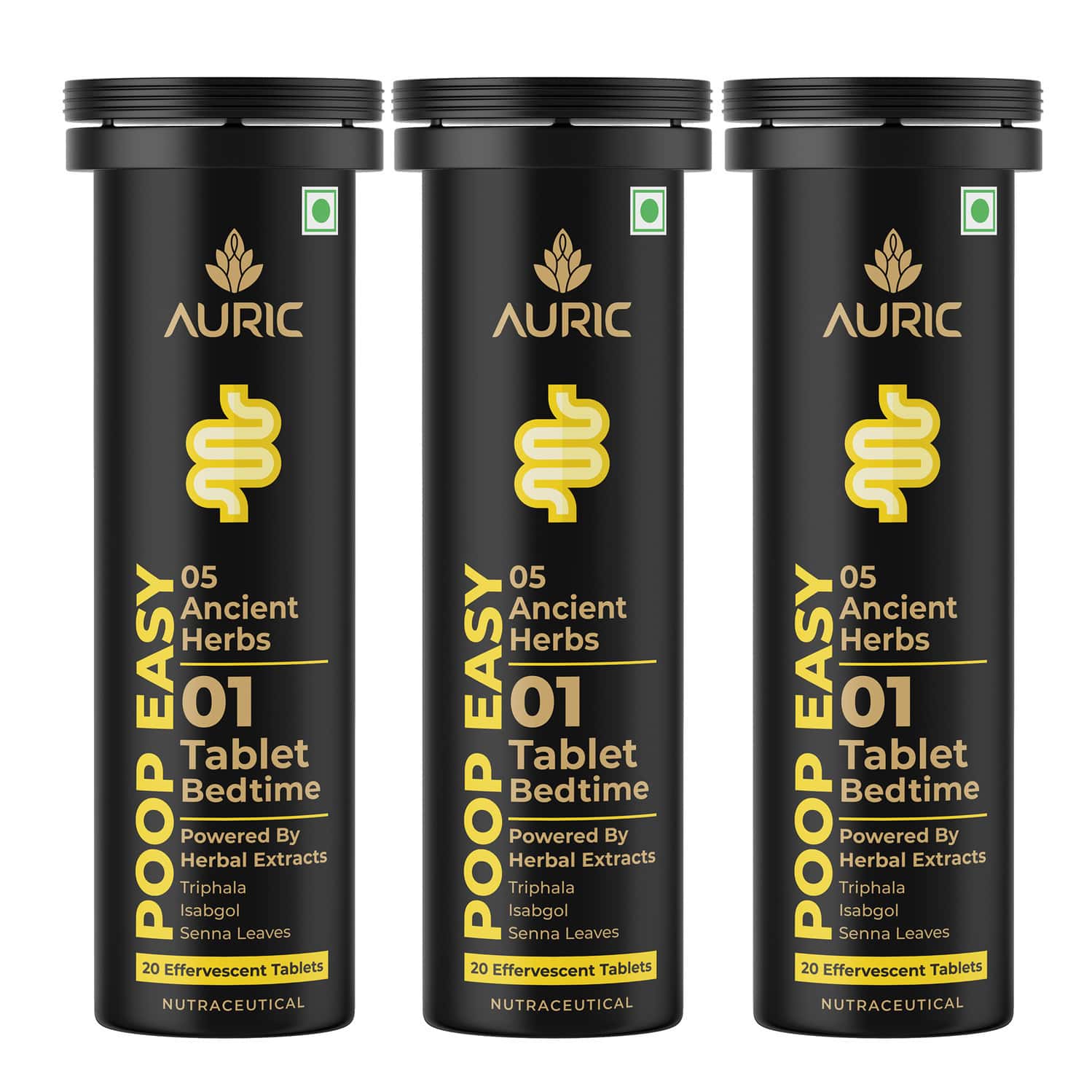 Auric Poop Easy Effervescent Tablet | Healthy Gut, Relieve Constipation, Cleanses Colon | 60 Tablets