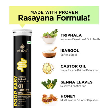 Auric Poop Easy Effervescent Tablet | Healthy Gut, Relieve Constipation, Cleanses Colon | 60 Tablets