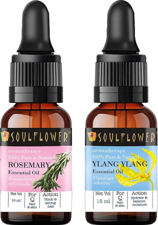 Soulflower Essential Oil Rosemary (15ml) And Ylang Ylang 100% Pure Natural And Undiluted Oil (15ml)