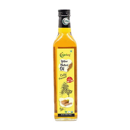 Nutriorg Certified Organic Yellow Mustard Oil 500ml Glass Bottle