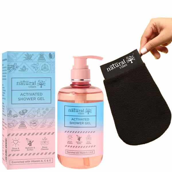 Natural Vibes Deep Cleanse & Exfoliating Routine - Shower Gel Body Wash & Scrubbing Glove 300 Ml