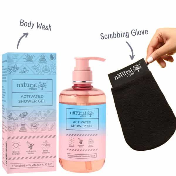 Natural Vibes Deep Cleanse & Exfoliating Routine - Shower Gel Body Wash & Scrubbing Glove 300 Ml