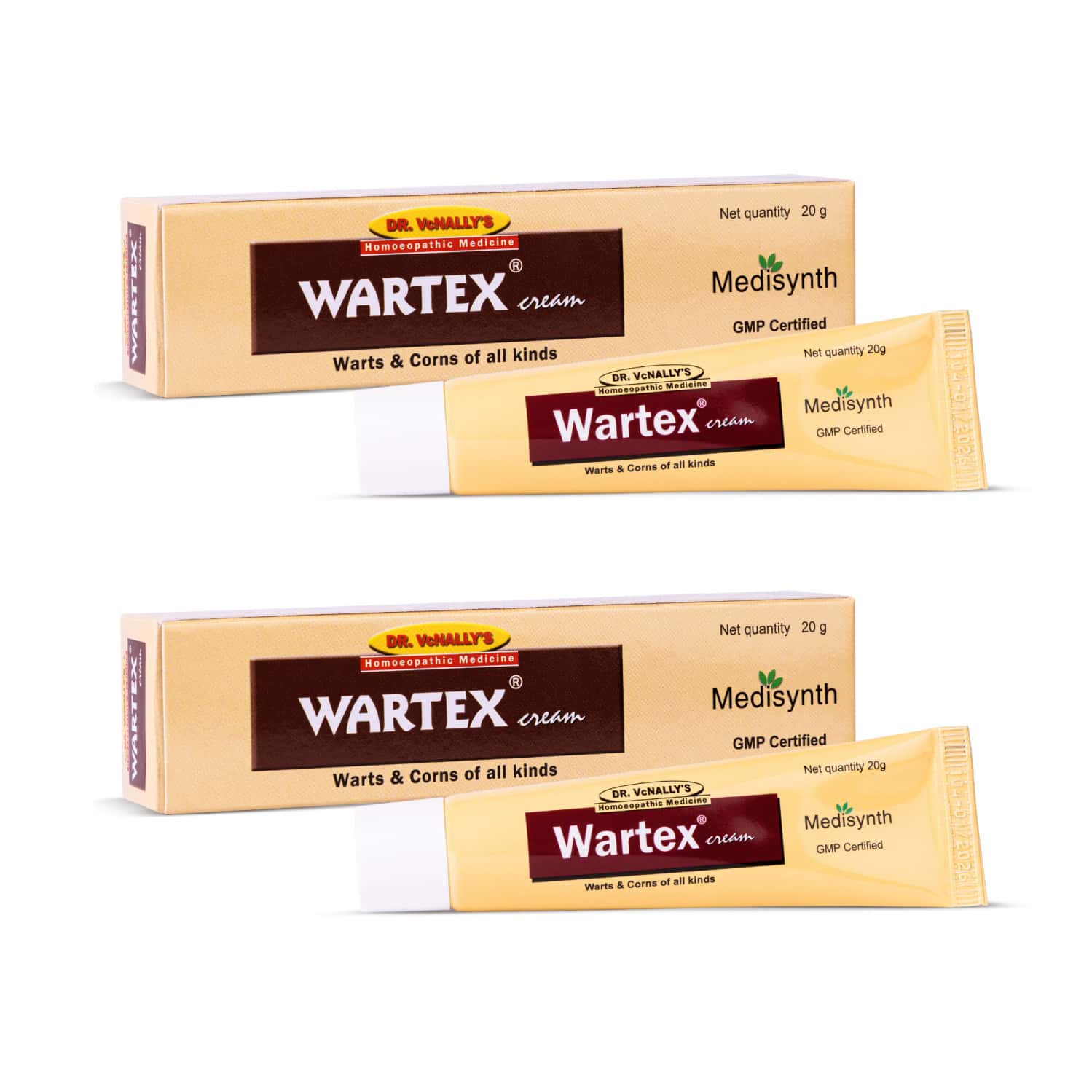 Medisynth Wartex Cream | Effective Homoeopathic Treatment For Warts & Corns | B.no. 106 | 20gm X2