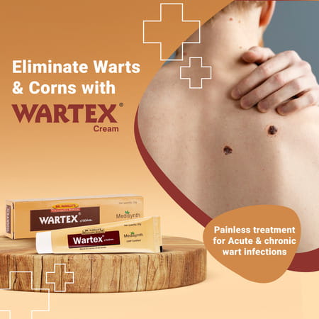 Medisynth Wartex Cream | Effective Homoeopathic Treatment For Warts & Corns | B.no. 106 | 20Gm X2