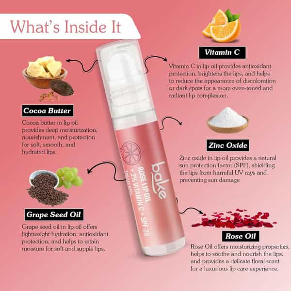 Bake Rose Lip Oil With 2% Vitamin C & Spf 25 Treats Dry | Hyperpigmented Lips - 15G