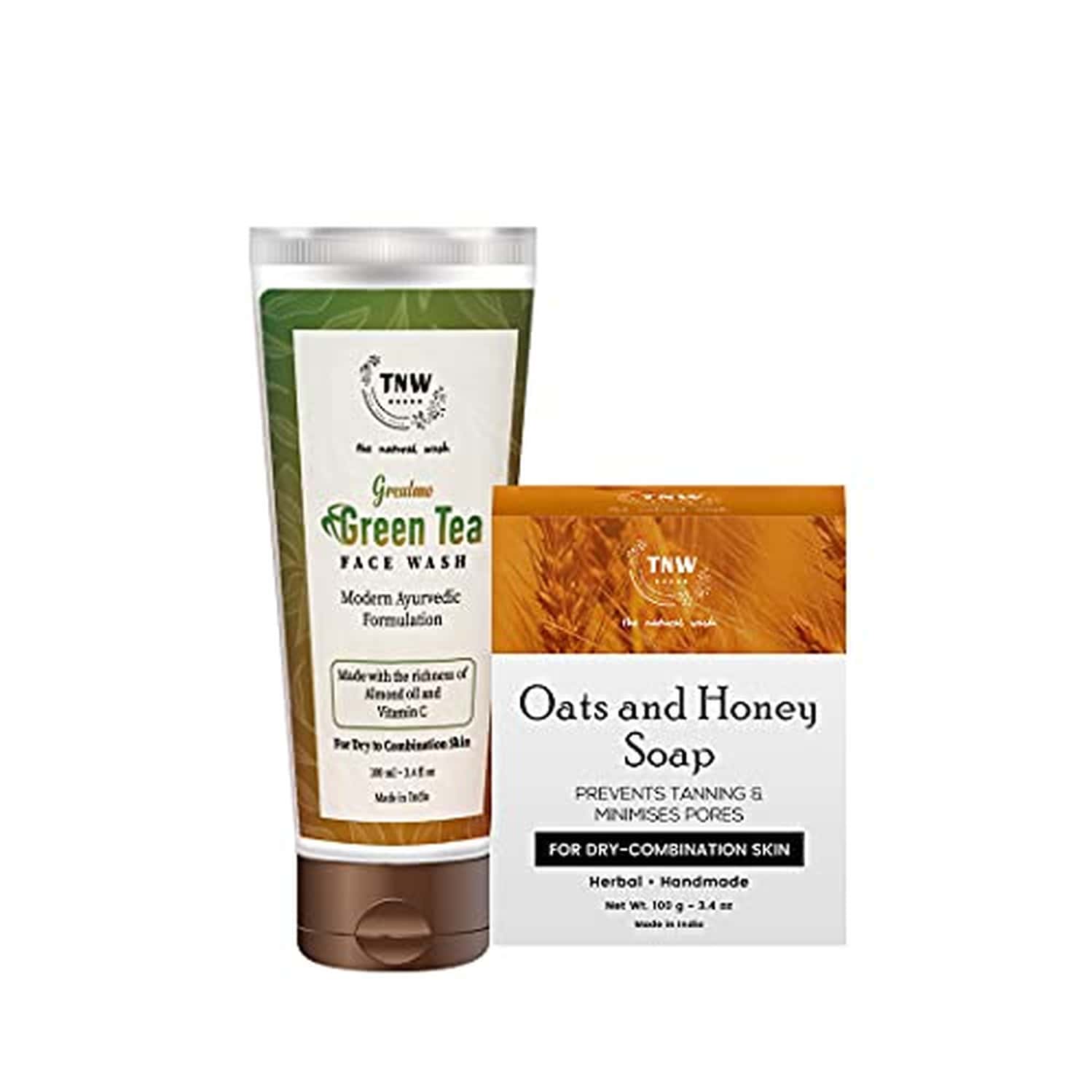 Tnw-the Natural Wash Combo Of Green Tea Face Wash 100 Ml & Handmade Honey And Oats Soap 100 Gm