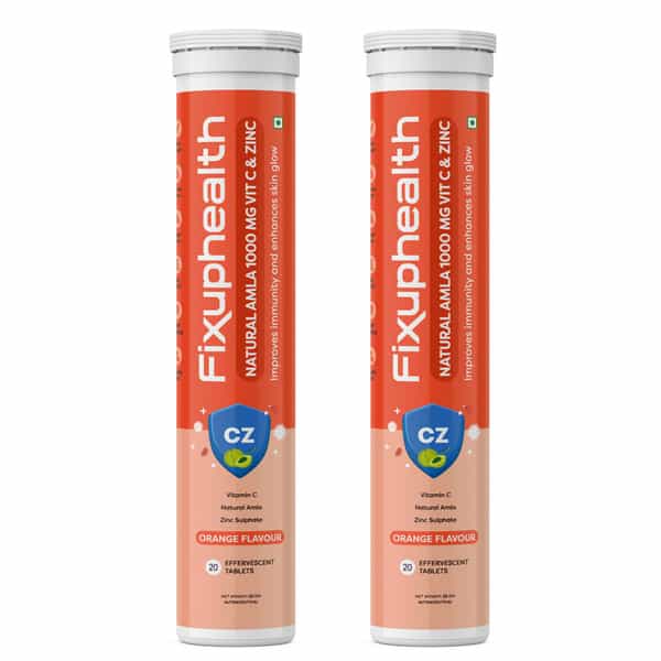 Fixuphealth Natural Amla 1000Mg Vit C And Zinc Effervescent Orange (Pack Of 2) 20 Tablets Each Pack