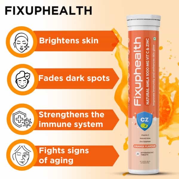Fixuphealth Natural Amla 1000Mg Vit C And Zinc Effervescent Orange (Pack Of 2) 20 Tablets Each Pack