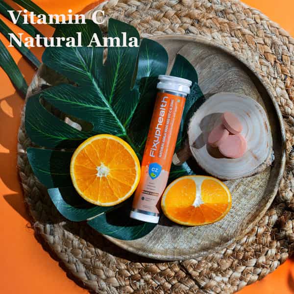 Fixuphealth Natural Amla 1000Mg Vit C And Zinc Effervescent Orange (Pack Of 2) 20 Tablets Each Pack