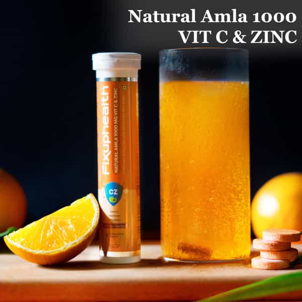 Fixuphealth Natural Amla 1000Mg Vit C And Zinc Effervescent Orange (Pack Of 2) 20 Tablets Each Pack