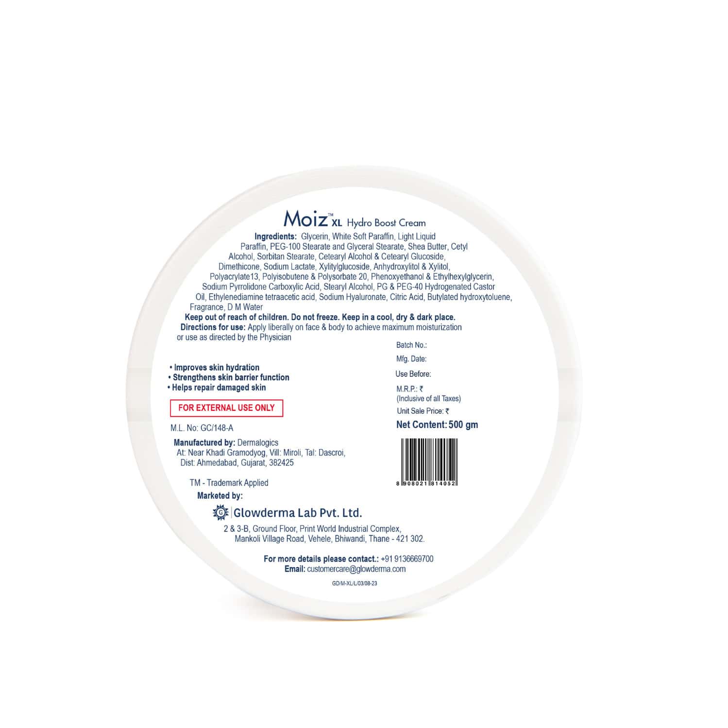 Buy MOIZ XL HYDRO BOOST CREAM 500GM Online & Get Upto 60% OFF at