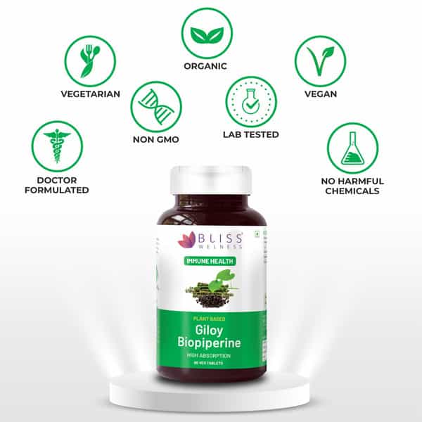 Bliss Welness Giloy Tablets For Immunity Booster Supplements |For Men And Women|60 Veg Tablets