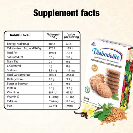 Quantum Naturals Diabodelite Cookies | Vanilla Flavour| Herbal & Natural | 200 G