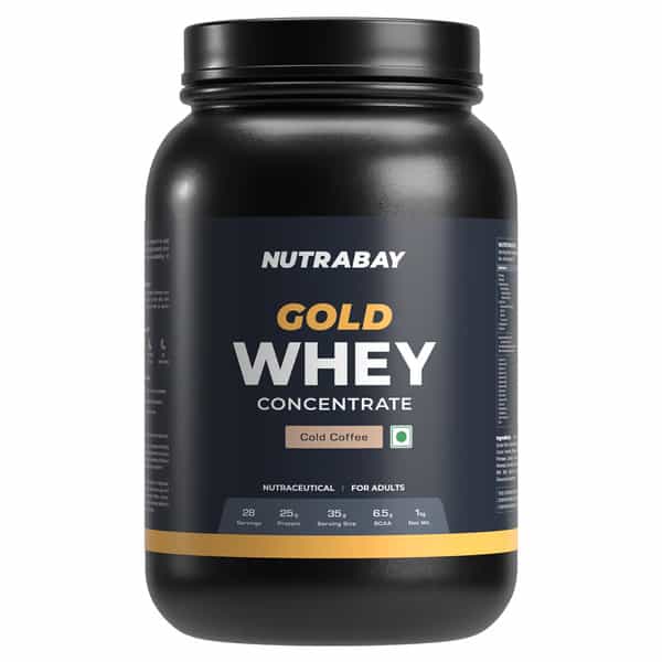 Nutrabay Gold 100% Whey Protein Concentrate|25G Protein|Muscle Support & Recovery|Cold Coffee | 1 Kg