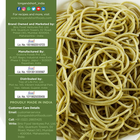 Long & Short Healthy Spaghetti Pasta | Veggie - Spinach Pasta No Maida | Pack Of 2 - 500g (250gx2)