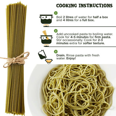 Long & Short Healthy Spaghetti Pasta | Veggie - Spinach Pasta No Maida | Pack Of 2 - 500g (250gx2)