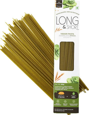 Long & Short Healthy Spaghetti Pasta | Veggie - Spinach Pasta No Maida | Pack Of 2 - 500g (250gx2)