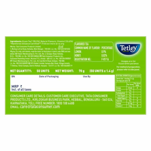 Tetley| Lemon & Honey Flavored Green Tea| Immune With Added Vitamin C| 50 Tea Bags