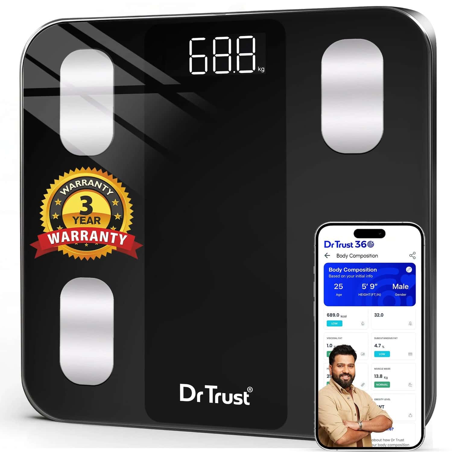 Dr Trust Legend Smart Body Fat Analyzer Weighing Scale With Bmi, App Sync & Digital Display