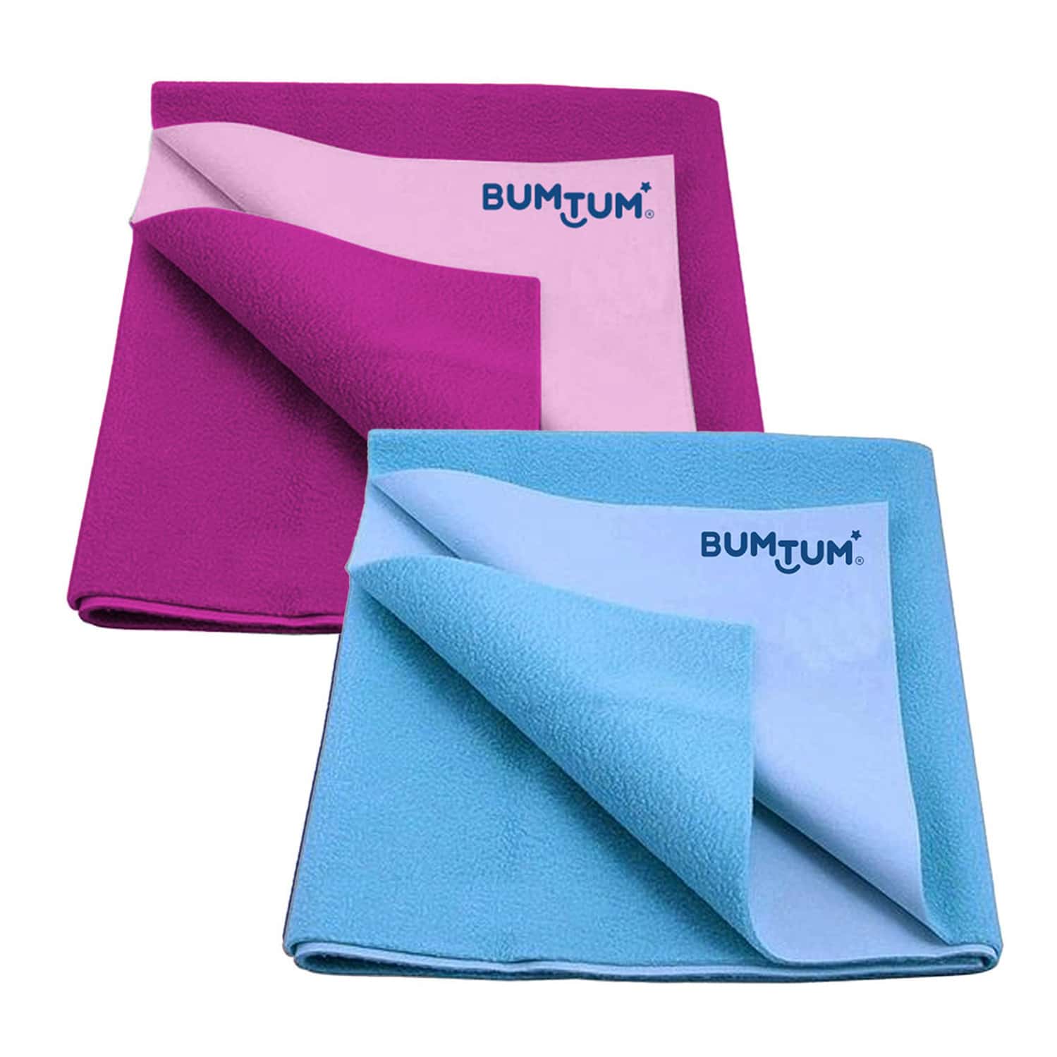 Bumtum Dry Sheet Leakproof Baby Bed Protector (Grape + Aqua Blue Large Size 100*140cm|Pack Of 2)