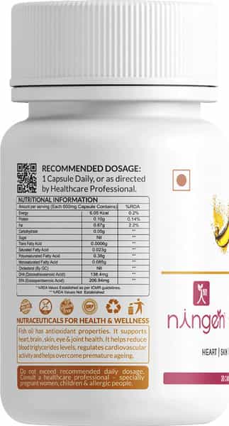Ningen Fish Oil Capsules For Eyes Skin Heart Hair - 30 Non-Veg Capsules