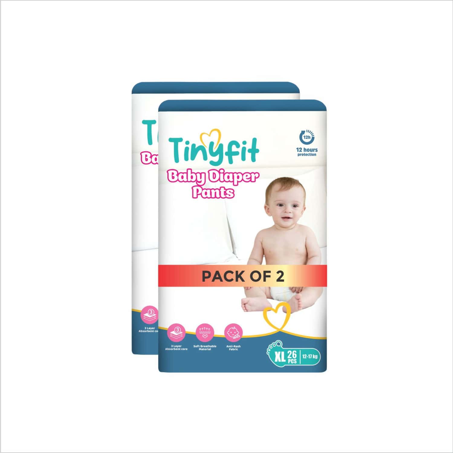 Tinyfit Baby Diaper Pants Xl | Bubble Soft Bed | Multi-Layer Absorption Upto 12 Hrs - Xl (52 Pieces)