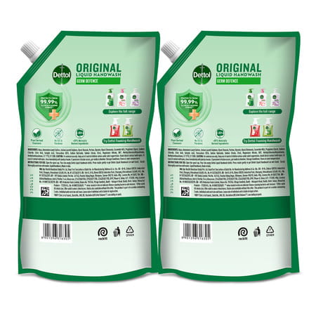 Dettol Liquid Handwash Refill - Original Hand Wash (Buy 1 Get 1 Free - 675ml Each)