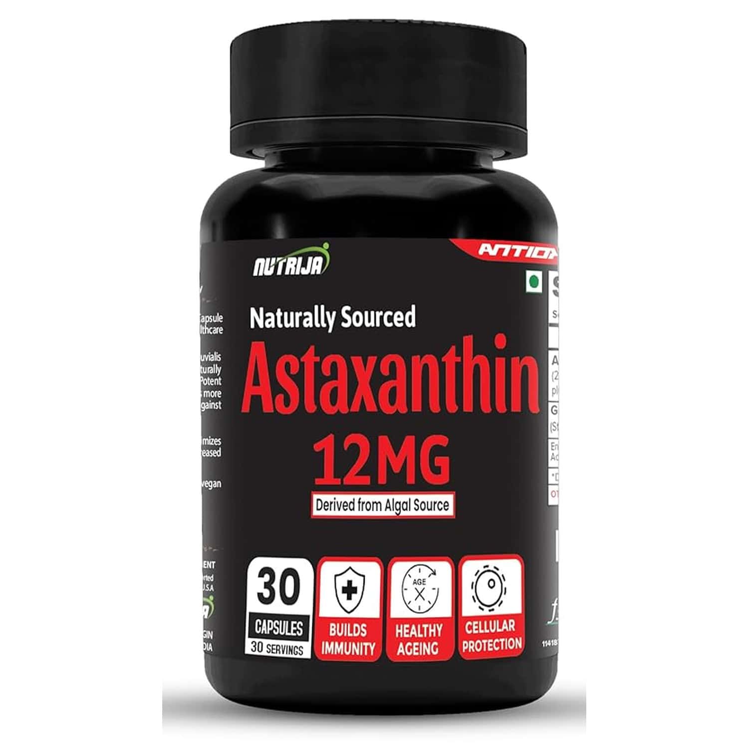 Nutrija Astaxanthin 12mg - Naturally Sourced From Algae| Antioxidant Supplement | (30 Capsules)