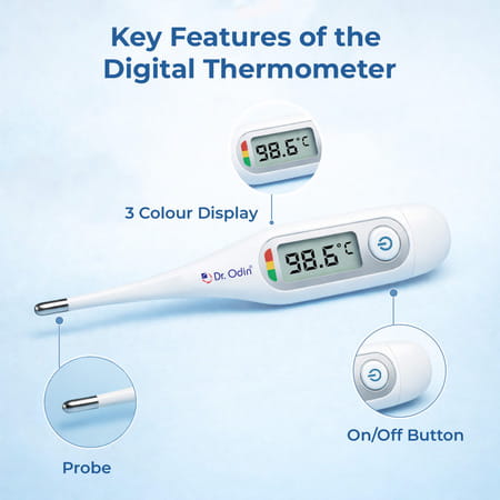 Dr Odin Odt201bt Digital Thermometer For Fever| Mobile App Supported 3-Colour Fever Indicator