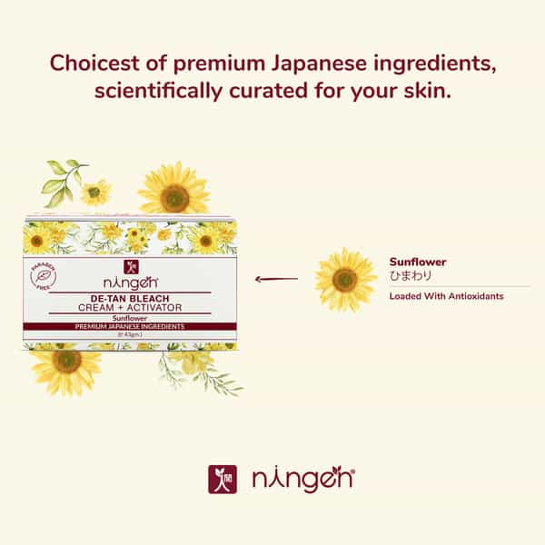 Ningen De-Tan Bleach (Cream + Activator) Sunflower Extracts Helps Remove Tan - 43G