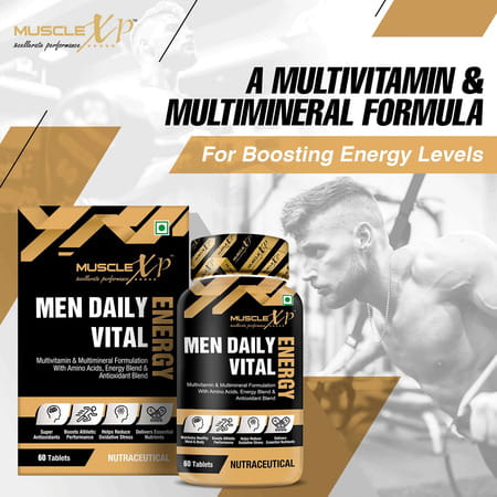 Musclexp Men Daily Vital Energy With Multivitamins Amino Acids Caffeine & Energy Blend -60 Tablets