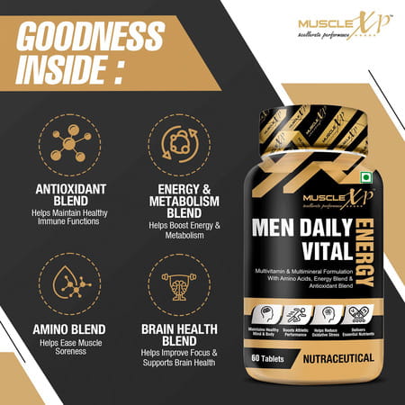 Musclexp Men Daily Vital Energy With Multivitamins Amino Acids Caffeine & Energy Blend -60 Tablets