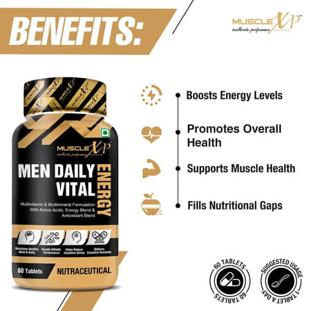 Musclexp Men Daily Vital Energy With Multivitamins Amino Acids Caffeine & Energy Blend -60 Tablets