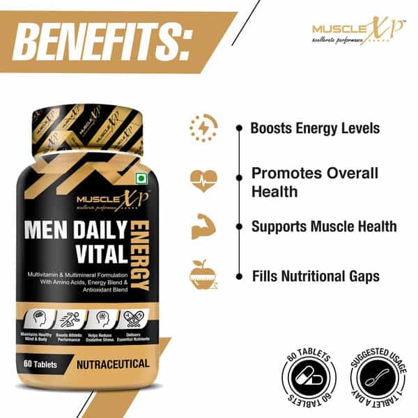 Musclexp Men Daily Vital Energy With Multivitamins Amino Acids Caffeine & Energy Blend -60 Tablets