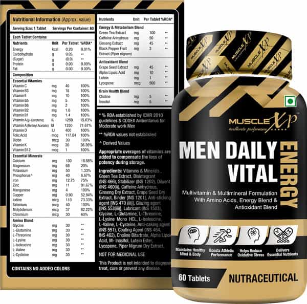 Musclexp Men Daily Vital Energy With Multivitamins Amino Acids Caffeine & Energy Blend -60 Tablets