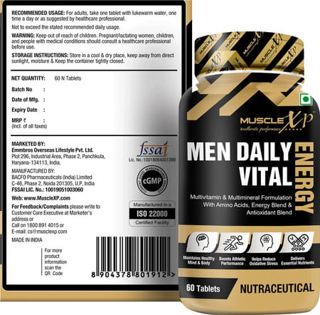 Musclexp Men Daily Vital Energy With Multivitamins Amino Acids Caffeine & Energy Blend -60 Tablets